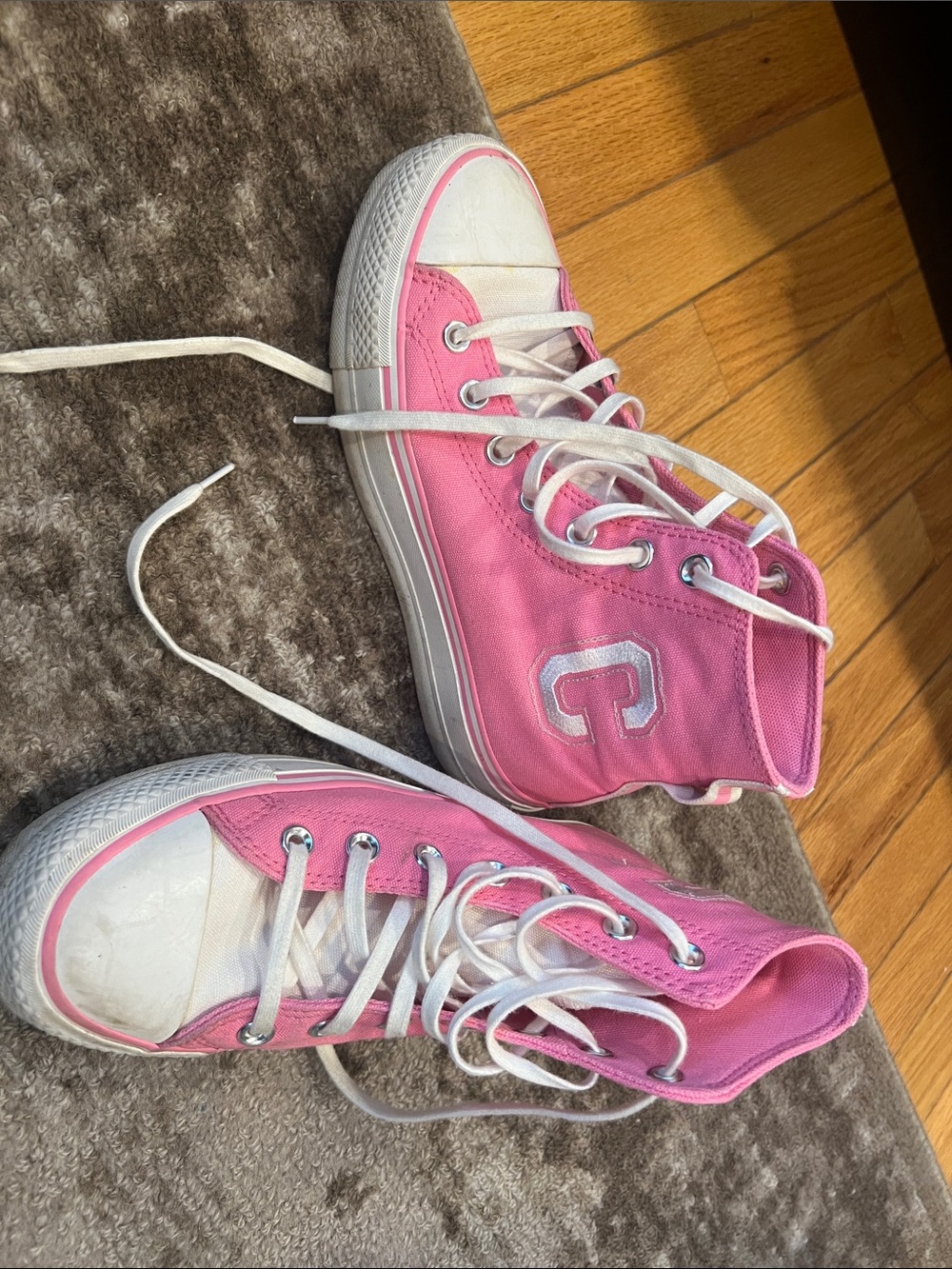 Pink Womens High-Top Canvas Sneakers-size 6.5